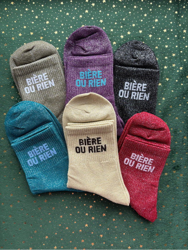 Chaussettes à paillettes "BIERE OU RIEN" 36/41