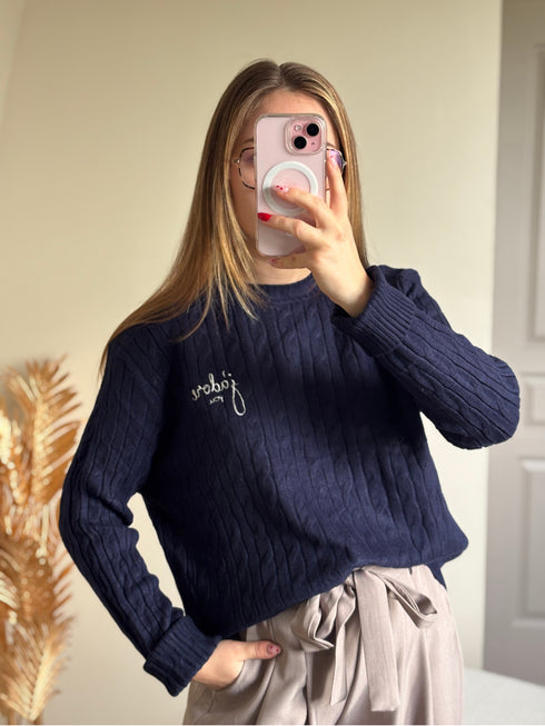 Pull torsadé marine J'ADORE