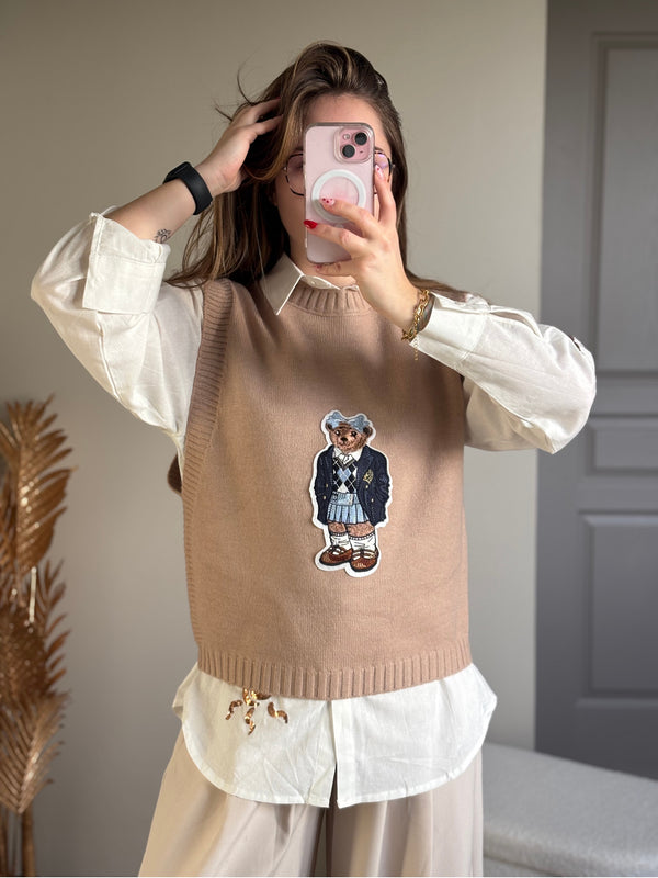 Pull sans manches beige TEDDY