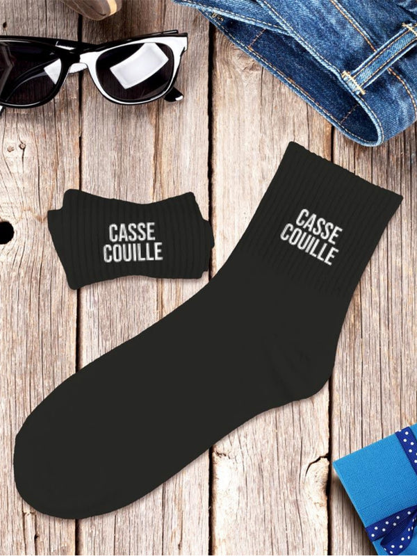 Chaussettes homme noir ou blanc "CASSE COUILLES" - 39/45
