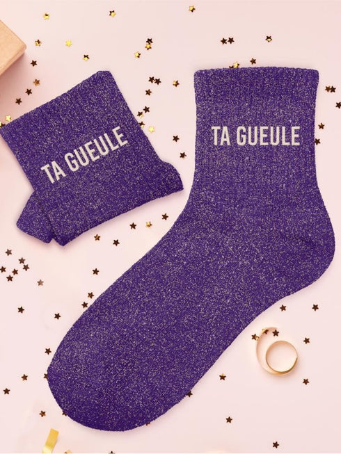 Chaussettes mi-hautes à paillettes “TA GUEULE” – 36/42