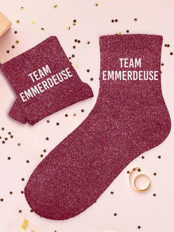 Chaussettes mi-hautes à paillettes “TEAM EMMERDEUSE” – 36/42