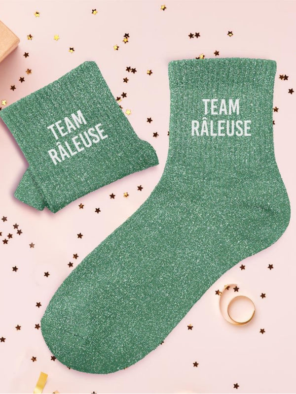 Chaussettes mi-hautes à paillettes “TEAM RÂLEUSE” – 36/42