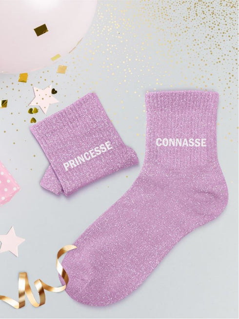 Chaussettes mi-hautes à paillettes "PRINCESSE/CONNASSE” – 36/42