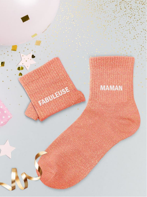 Chaussettes mi-hautes à paillettes "FABULEUSE/MAMAN” – 36/42