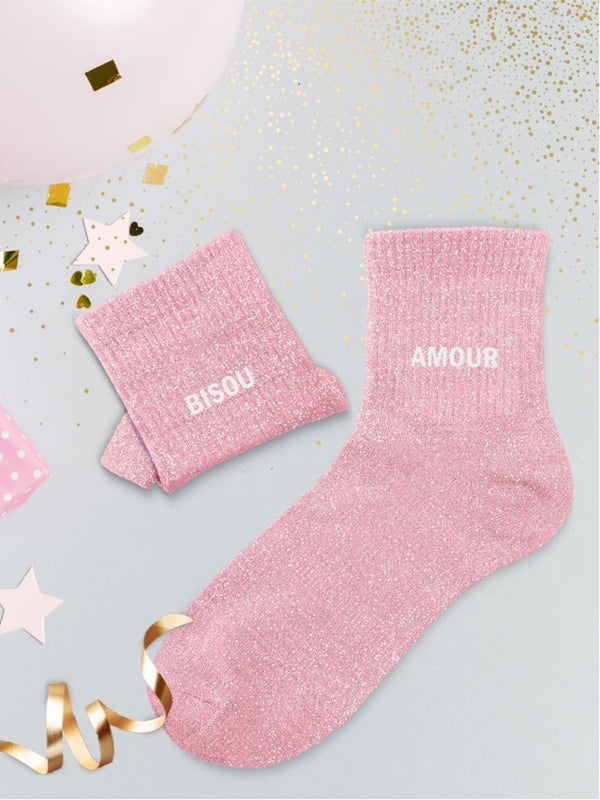 Chaussettes mi-hautes à paillettes "BISOU/AMOUR” – 36/42