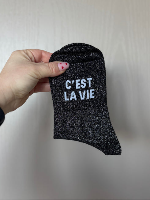 Chaussettes hautes à paillettes "C'EST LA VIE" 36/41