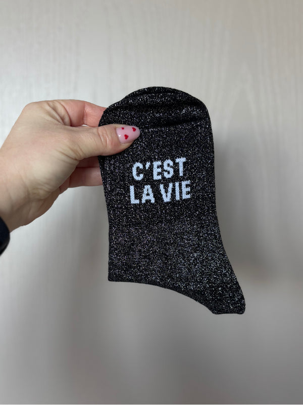 Chaussettes hautes à paillettes "C'EST LA VIE" 36/41