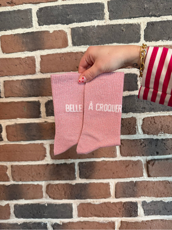 Chaussettes hautes à paillettes “BELLE/À CROQUER” – 36/42