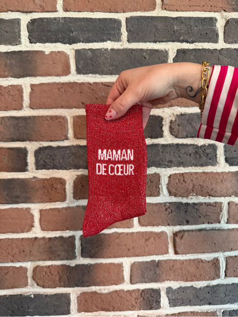 Chaussettes hautes à paillettes “MAMAN DE COEUR” – 36/42
