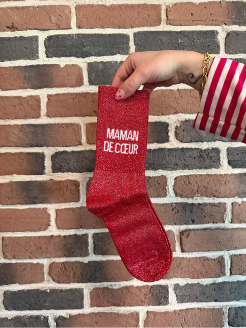 Chaussettes hautes à paillettes “MAMAN DE COEUR” – 36/42