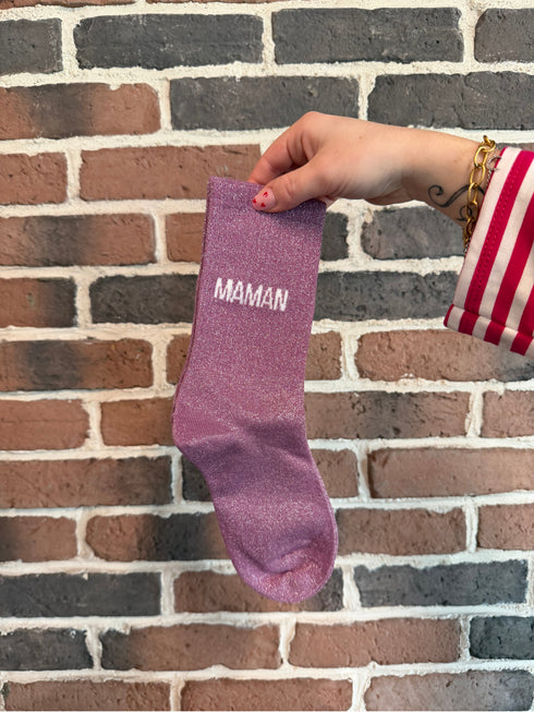 Chaussettes hautes à paillettes “MAMAN” – 36/42