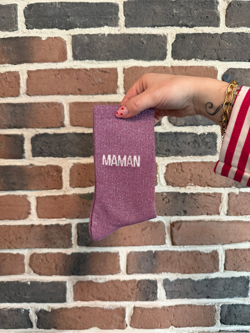 Chaussettes hautes à paillettes “MAMAN” – 36/42