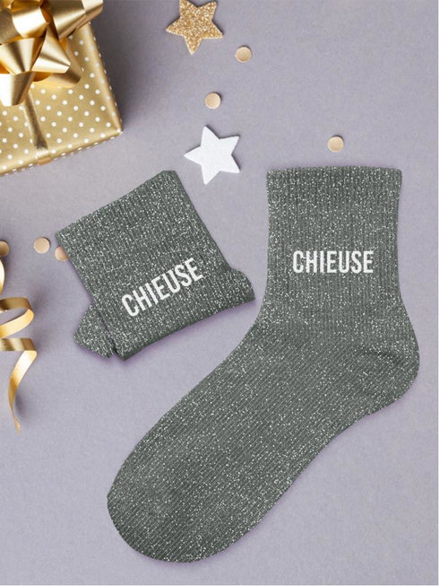Chaussettes mi-hautes à paillettes “CHIEUSE” – 36/42