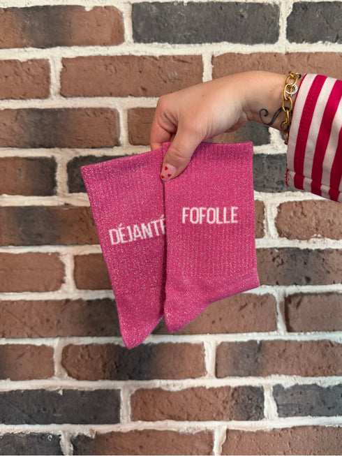 Chaussettes hautes à paillettes “DÉJANTÉE/FOFOLLE” – 36/42