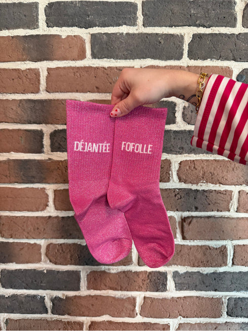 Chaussettes hautes à paillettes “DÉJANTÉE/FOFOLLE” – 36/42