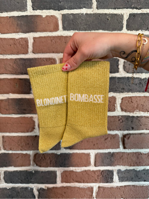 Chaussettes hautes à paillettes “BLONDINETTE/BOMBASSE” – 36/42