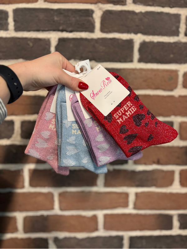 Chaussettes hautes à paillettes "SUPER MAMIE" 36/41