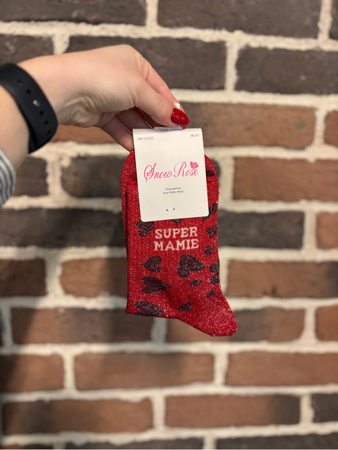 Chaussettes hautes à paillettes "SUPER MAMIE" 36/41