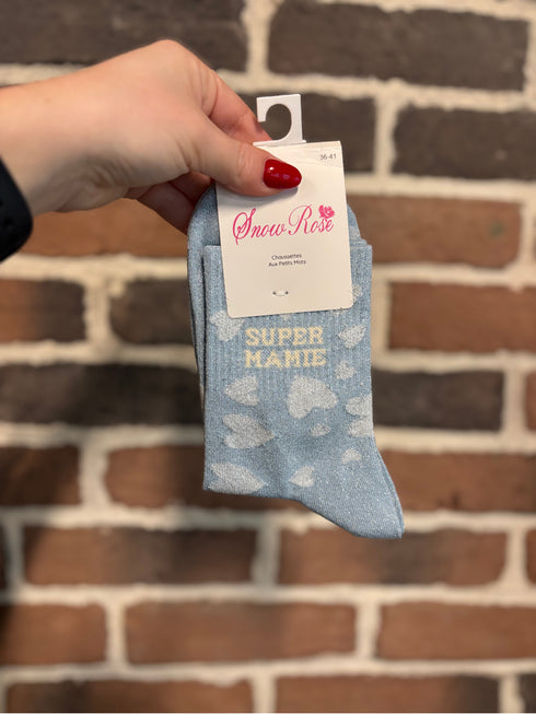 Chaussettes hautes à paillettes "SUPER MAMIE" 36/41