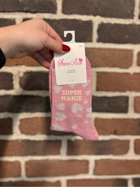 Chaussettes hautes à paillettes "SUPER MAMIE" 36/41
