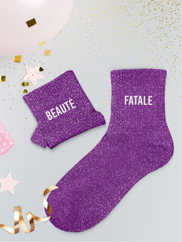 Chaussettes mi-hautes à paillettes "BEAUTÉ/FATALE” – 36/42