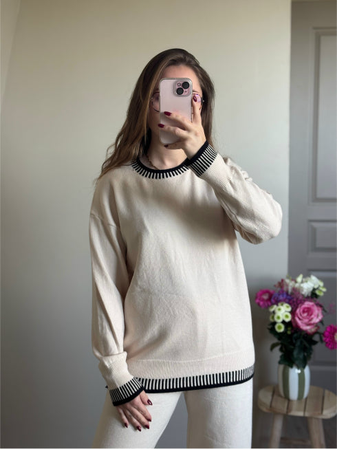 Ensemble pull + pantalon écru ELIA