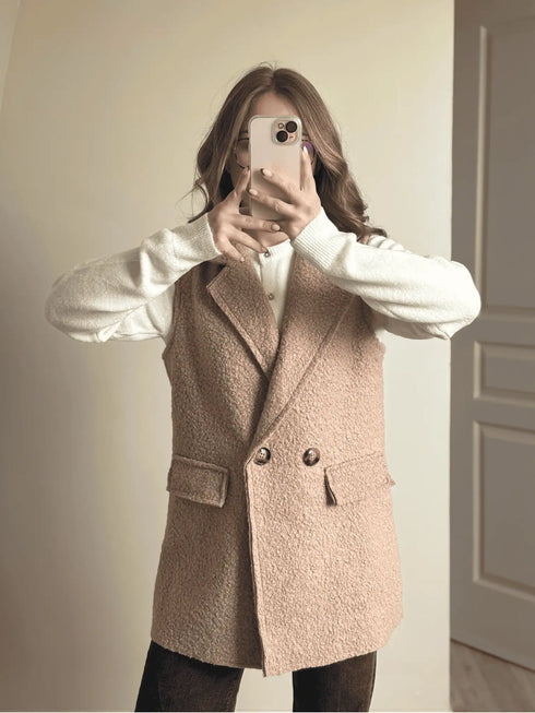 Gilet mi-long sans manches beige JOY