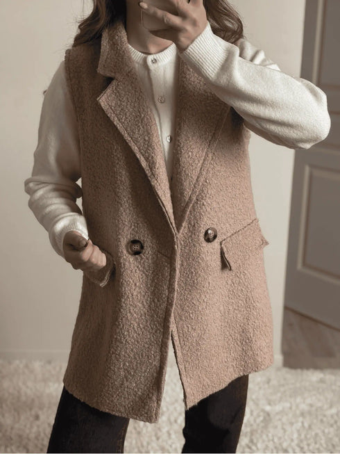 Gilet mi-long sans manches beige JOY