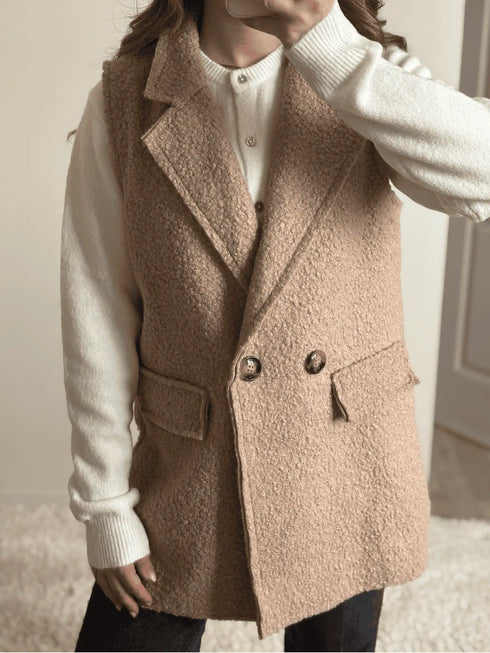 Gilet mi-long sans manches beige JOY