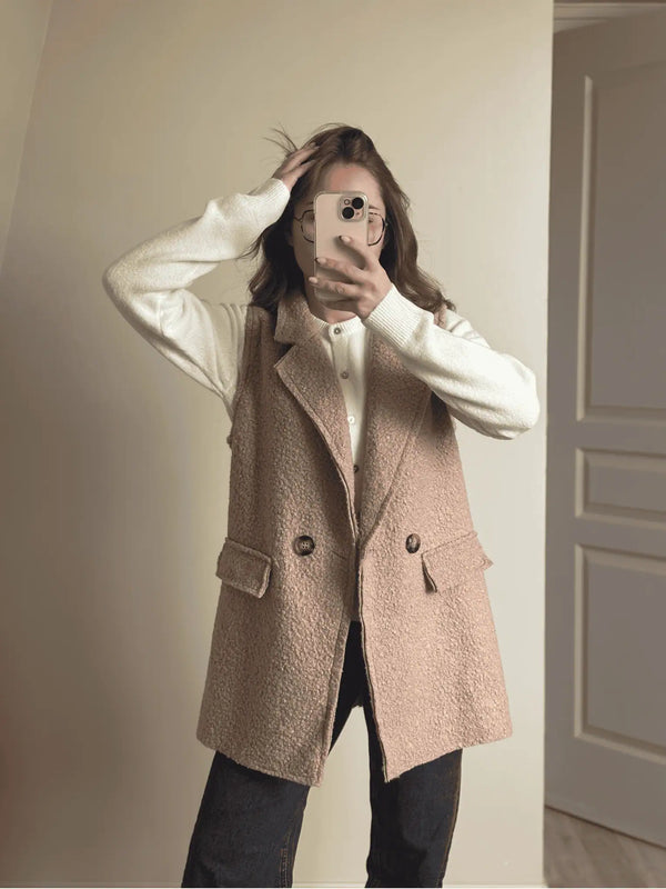 Gilet mi-long sans manches beige JOY