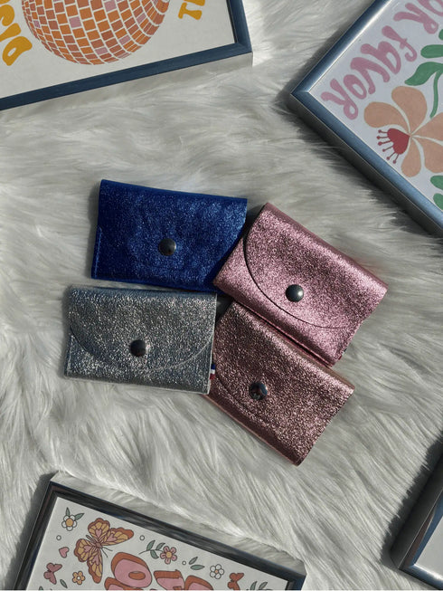 Porte-cartes brillant à 2 rangements BLEU ROI