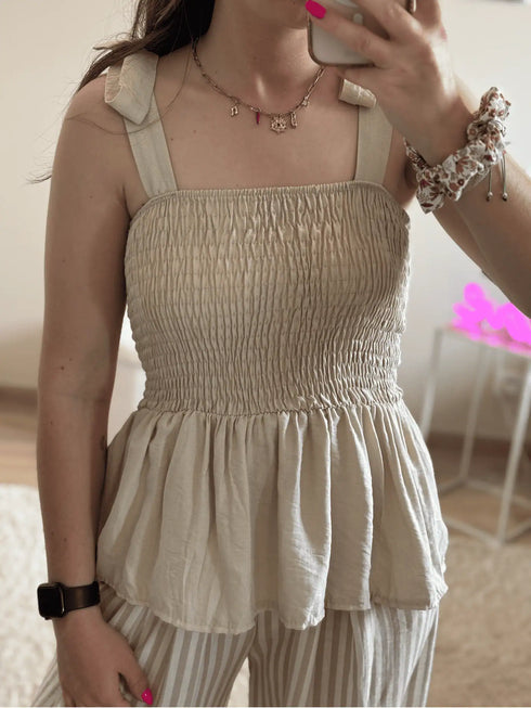 Top plissé beige NAOMI